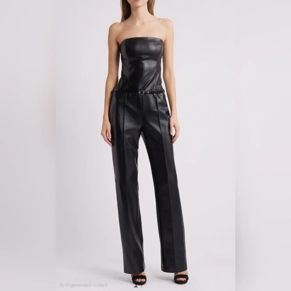 NEW Amanda Uprichard Black Uptown Amoret Faux Leather Jumpsuit | Sz XS - Picture 5 of 14